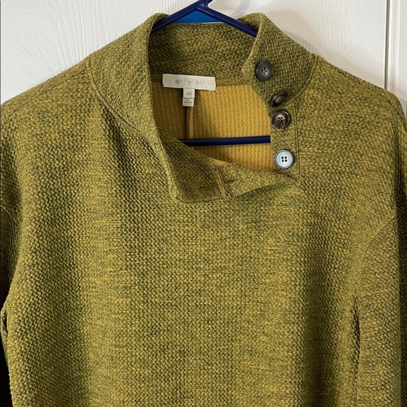 Anthropologie Eri + Ali Meyer Buttoned Pullover Olive Green Oversized Sweater XS - Picture 3 of 7